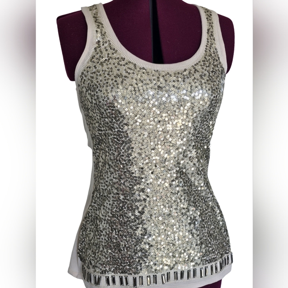 White House Black Market Gold Sequin Tank Top - Picture 2 of 5